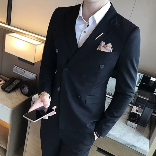 ( Jackets + Pants ) Solid Color Double Breasted Mens Suit Groom Wedding Dress Dinner Party Prom Suits Formal Business Tuxedo - Image 2