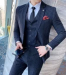 ( Jacket + Vest + Pants ) Prom Groom Tuxedos Latest Designs Male Wedding Suits 3Pcs Set Men's striped casual business suit
