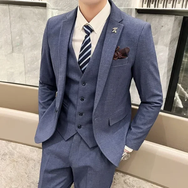 S-5XL Jacket Vest Pants Boutique Solid Color Casual Business Office Slim Mens Suit Groom Wedding Gown Blazer Waist Coat Trousers - Image 3