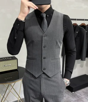 S-7XL High-end Brand Solid Color Elastic Men's Casual Business Vest Groom Wedding Suit Party Waist Coat
