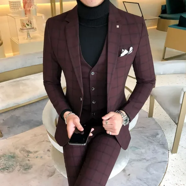 Blazer and Vest and Pants / Boutique Fashion Plaid Men's Casual Business Suit 3pcs Set Groom Wedding Dress Performance Costume - Image 2
