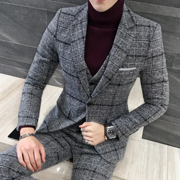 ( Jacket + Vest + Pants ) Premium Brand Fine Men's Slim Formal Business Suit Groom's Best Man Wedding Party Dress Suits 3 piezas - Image 2
