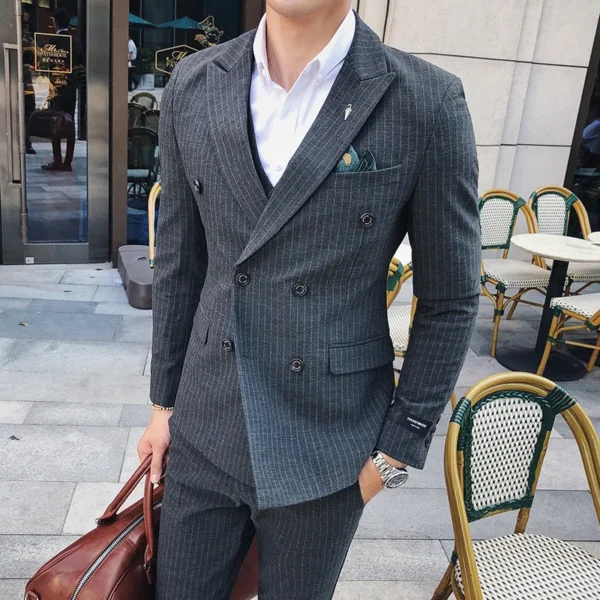 Jacket Vest Pants Boutique Stripe Formal Business Mens Suit 3 Piece 2 Piece set Groom's Wedding Dress Suit Navy Blue Black Gray - Image 3
