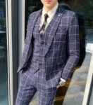 Blazer Vest Pants Stripe Plaid Mens Formal Business Office Suit Groom Wedding Dress Party Stage Host Men Korean Slim Suit Tuxedo