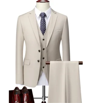 M-6XL ( Jacket + Vest + Pants ) Boutique Pure Color Mens Business Formal Suit 3Piece Set and Two-piece Set Groom Wedding Dress