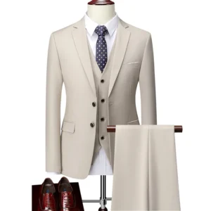 M-6XL ( Jacket + Vest + Pants ) Boutique Pure Color Mens Business Formal Suit 3Piece Set and Two-piece Set Groom Wedding Dress