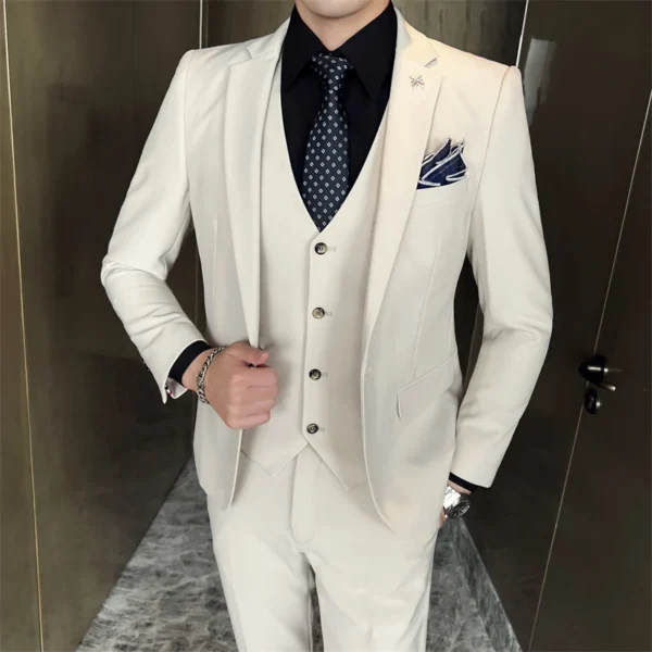 ( Jacket + Vest + Pants ) High -end Brand Official Business Solid Color Casual Suit Three -piece Suit Groom Wedding Gown Jacket - Image 2