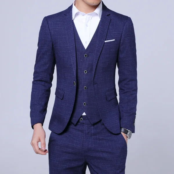 Blazer Vest Pants Groom Wedding Dress Business Casual Plaid Suit Mens Formal Workwear Social Ball Slim Fit Tuxedo Suit Male - Image 4