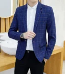 ( 1Pcs Blazer , No Pants ) Boutique Fashion Plaid Mens Casual Business Blazer Groom Wedding Dress Male Slim Formal Suit Jacket