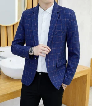( 1Pcs Blazer , No Pants ) Boutique Fashion Plaid Mens Casual Business Blazer Groom Wedding Dress Male Slim Formal Suit Jacket