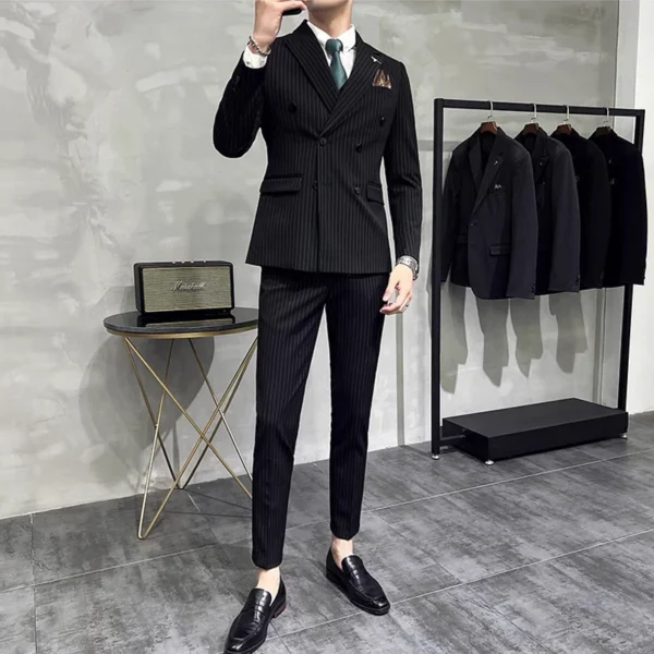 M-7XL ( Blazer + Pants ) Luxury Classic Striped Men's Official Office Casual Business Double -breasted Suit Groom Wedding Gown - Image 6