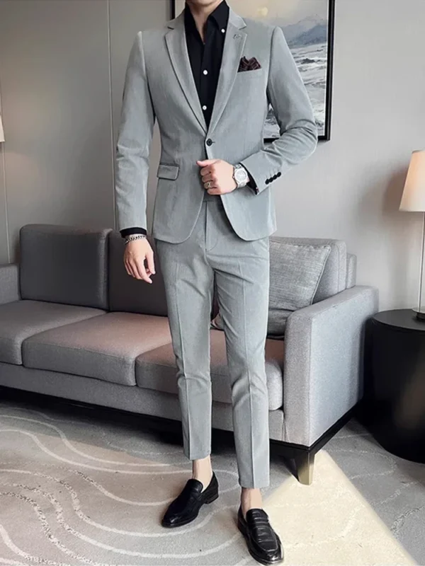 (Jacket + Pants) High End Brand Boutique Solid Color Mens Casual business office Suit Groom Wedding Dress Party Blazer Trousers - Image 6