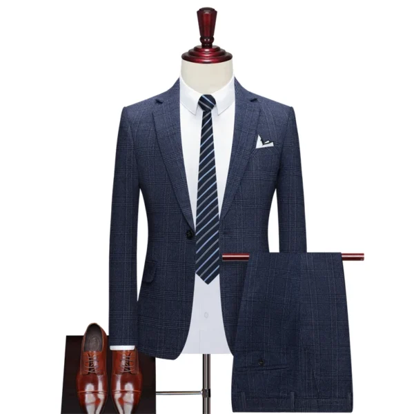 S-7XL Blazer Vest Pants Boutique High-quality Suit Men's Casual Business Office Retro Grid Suit Bride's Wedding Dress Party Suit - Image 4
