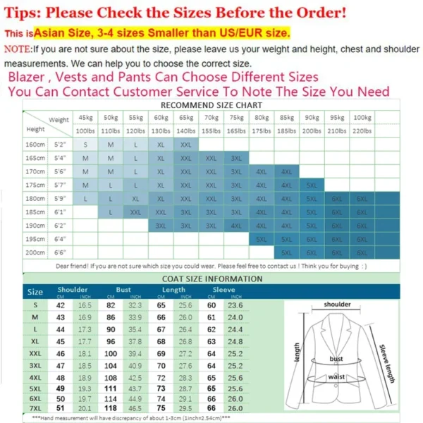 S-7XL ( Blazer + Vest + Pants ) Striped Plaid Solid Color Mens Formal Business Suit 3Pcs Set Groom Wedding Social Show Dress - Image 2