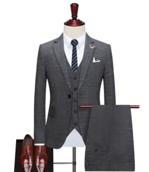 S-7XL Blazer Vest Pants Boutique High-quality Suit Men's Casual Business Office Retro Grid Suit Bride's Wedding Dress Party Suit