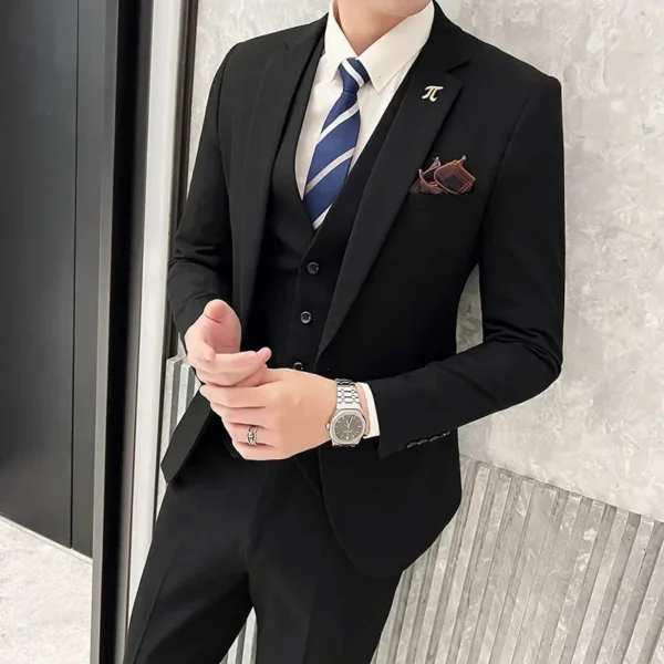 S-5XL Jacket Vest Pants Boutique Solid Color Casual Business Office Slim Mens Suit Groom Wedding Gown Blazer Waist Coat Trousers - Image 4