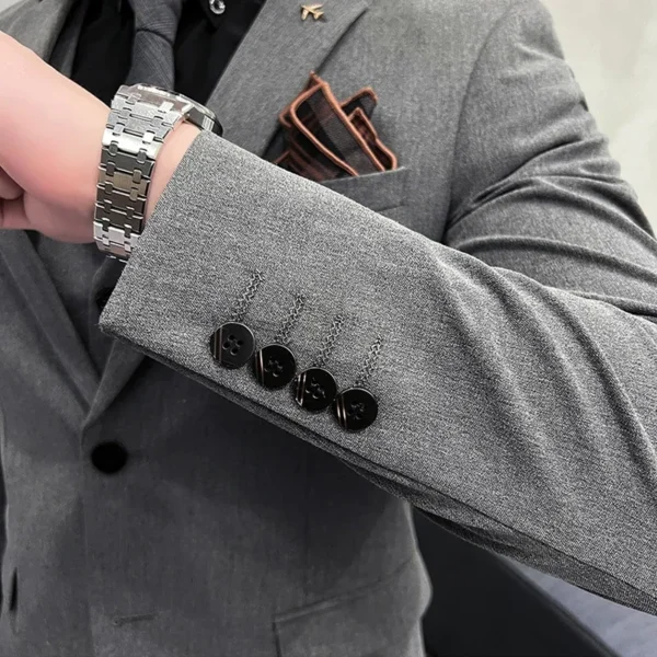 ( Blazer + Vest + Pants ) Boutique Fashion Solid Color Men's Slim Casual Business Suit Three-piece Set Groom Wedding Dress Party - Image 6