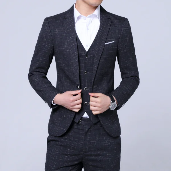 Blazer Vest Pants Groom Wedding Dress Business Casual Plaid Suit Mens Formal Workwear Social Ball Slim Fit Tuxedo Suit Male - Image 3