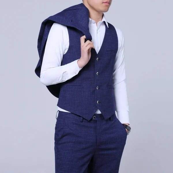 Blazer Vest Pants Groom Wedding Dress Business Casual Plaid Suit Mens Formal Workwear Social Ball Slim Fit Tuxedo Suit Male - Image 5
