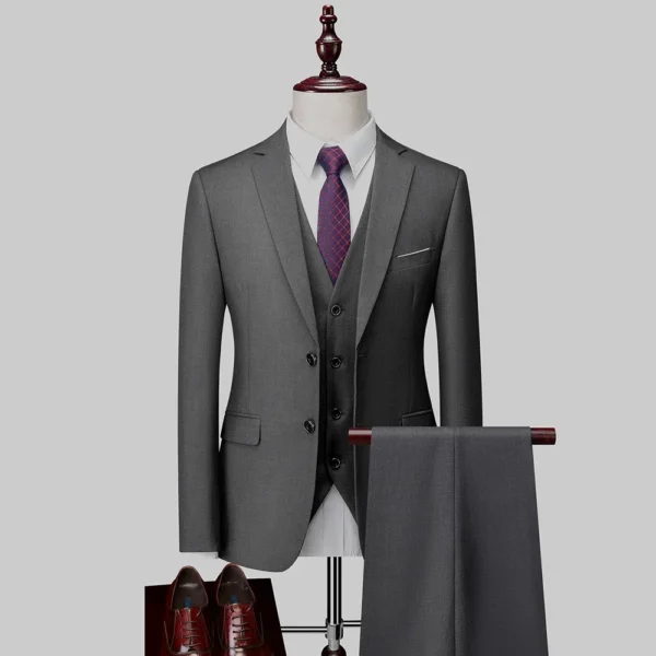 M-6XL ( Jacket + Vest + Pants ) Boutique Pure Color Mens Business Formal Suit 3Piece Set and Two-piece Set Groom Wedding Dress - Image 6