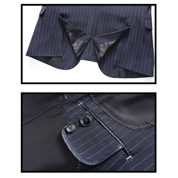 ( Jacket + Vest + Pants ) Prom Groom Tuxedos Latest Designs Male Wedding Suits 3Pcs Set Men's striped casual business suit - Image 6