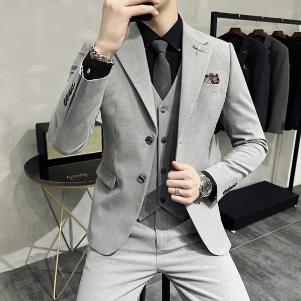 Jacket Vest Pants High End Brand Boutique Solid Color Mens Casual business office Suit Groom Wedding Dress Party Blazer Trousers - Image 4