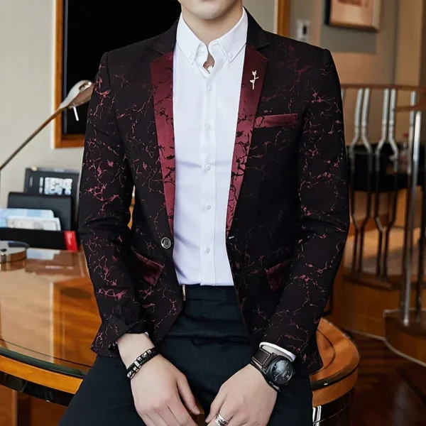 Luxury Blazer Shiny Wine Red Blue Black Contrast Color Stand-up Collar Blazer Slim Fit Suit Party Prom Wedding Dress Jacket - Image 4