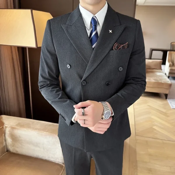 M-7XL Jackets + Pants / High-quality Goods Groom's Best Fashion Pure Color Mans Suit Blazer Trousers Male Formal Business Suit - Image 3