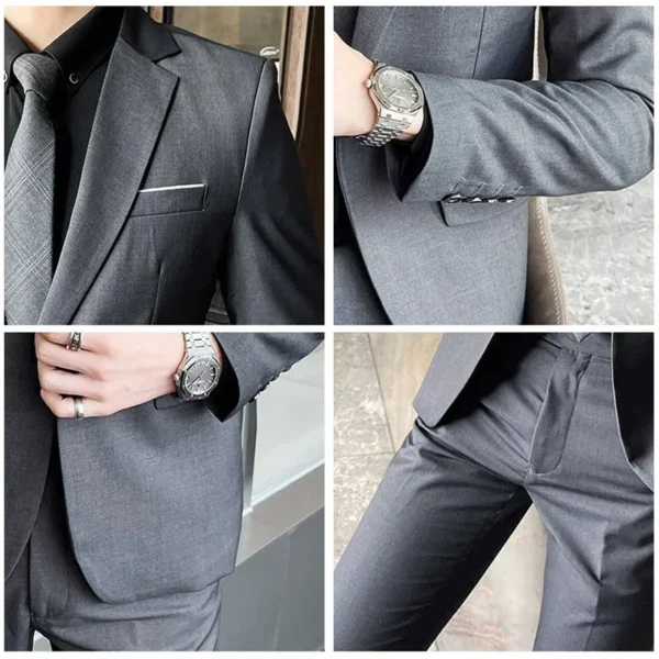 Boutique Solid Color Men's Casual Office Business Suit Three and Two Piece Set Groom Wedding Dress Blazer Waistcoat Trousers - Image 6