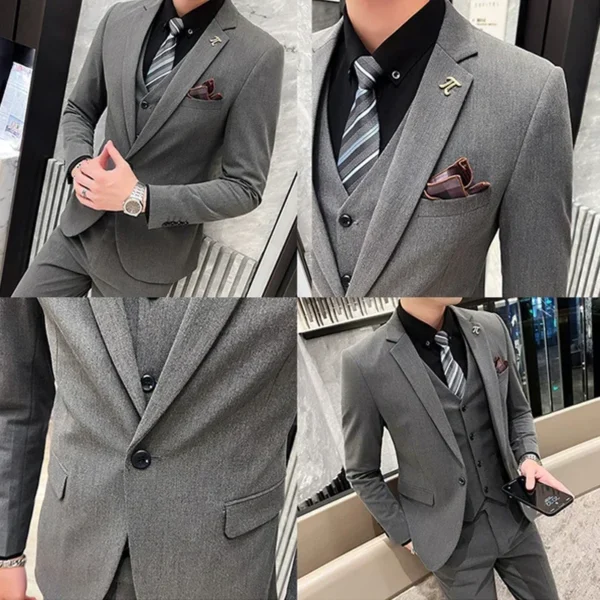S-5XL Jacket Vest Pants Boutique Solid Color Casual Business Office Slim Mens Suit Groom Wedding Gown Blazer Waist Coat Trousers - Image 6