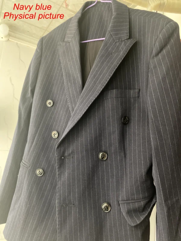 Jacket Vest Pants Boutique Stripe Formal Business Mens Suit 3 Piece 2 Piece set Groom's Wedding Dress Suit Navy Blue Black Gray - Image 5
