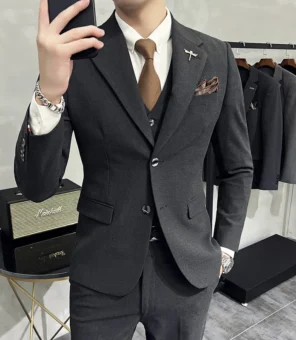 Jacket Vest Pants High End Brand Boutique Solid Color Mens Casual business office Suit Groom Wedding Dress Party Blazer Trousers