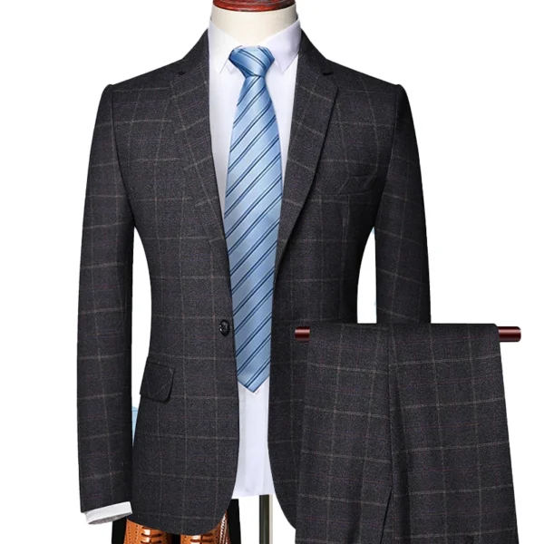 Blazer and Pants Classic Plaid Business Office Suits Two -piece Suit and One Jacket Groom Wedding Dress Party Host Trousers - Image 3