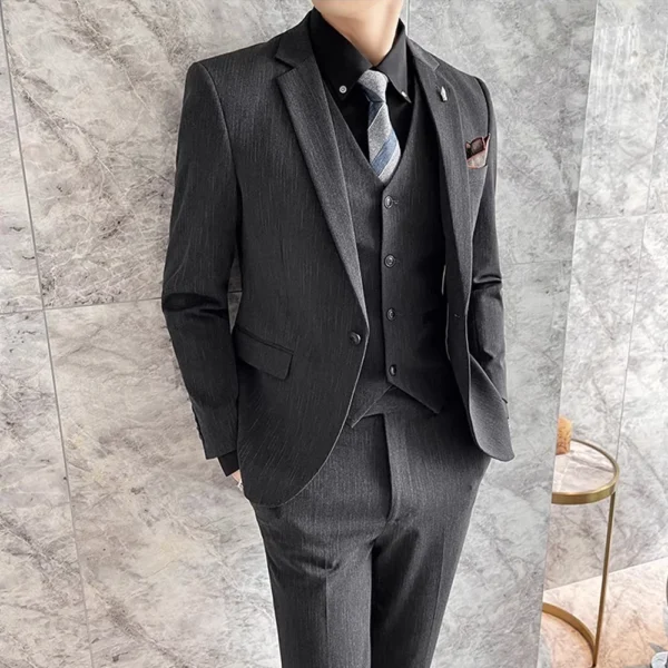 ( Blazer + Vest + Pants ) High-end Formal Casual Business Striped Fashion Men's 3 Piece Suit Groom Wedding Dress Suit - Image 2