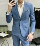 ( Blazer + Pants ) High End Brand Plaid Men's Casual Formal Office Business Suit Groom Wedding Dress Slim Suit Jacket Trousers