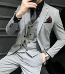 ( Blazer + Vest + Pants ) Boutique Fashion Solid Color Men's Slim Casual Business Suit Three-piece Set Groom Wedding Dress Party