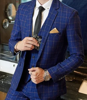 Blazer Vest Pants Groom Wedding Dress Stage Party Suit Three Piece Set and Two Piece Set Mens casual business classic plaid suit